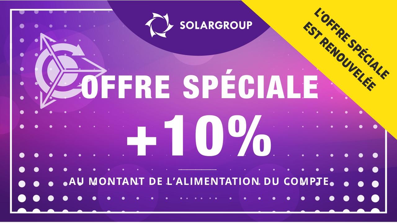 OFFRE SPÉCIALE +10% pour toute alimentation du compte dans le back office est RENOUVELÉE jusqu’au 1 juin 23:59 de Moscou!