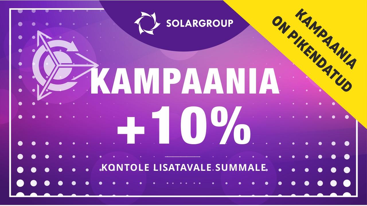 KAMPAANIA +10% isiklikule kontole lisatavale summale pikendatakse kuni 1. juuni 23:59 Moskva aja järgi!