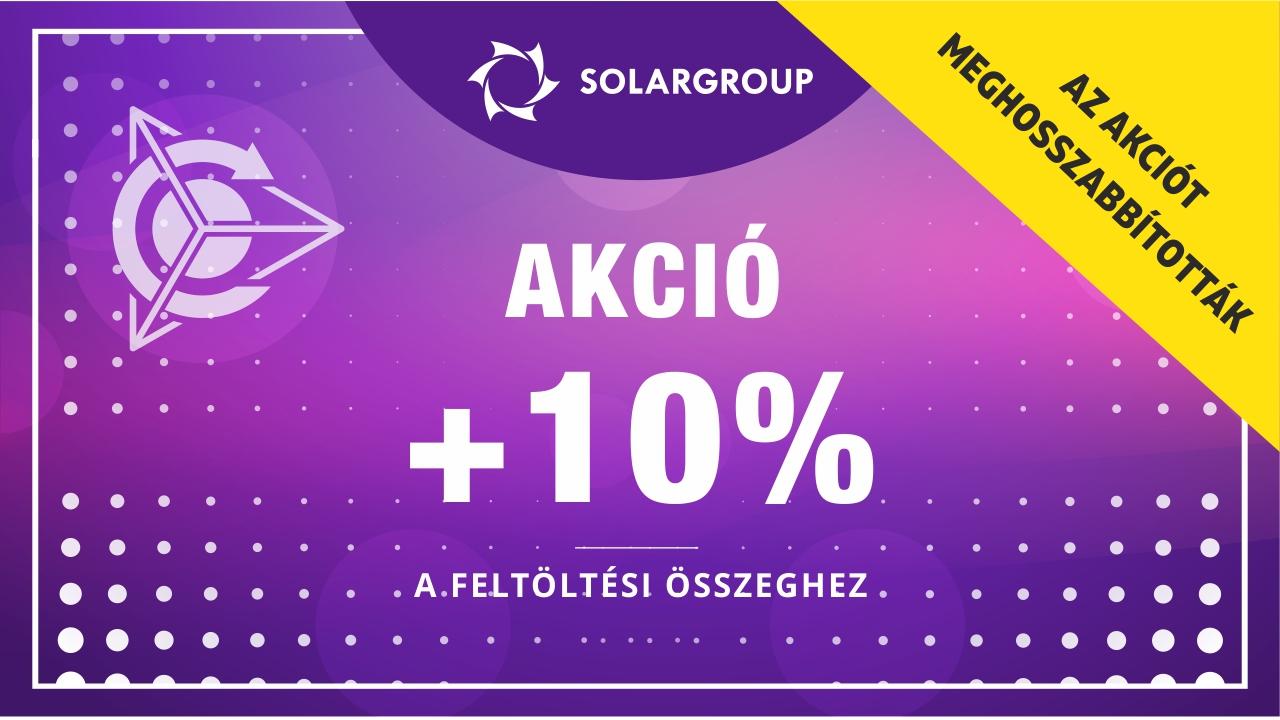 AKCIÓ +10% a személyes fiók számlájának feltöltéséhez MEGHOSSZABBĺTVA június 1-g, 23:59 Moszkvai idő szerint!