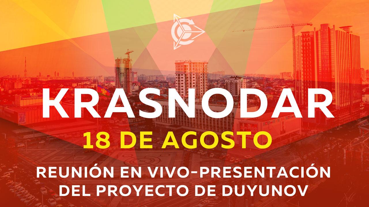 La  reunión en vivo-presentación del proyecto de Duyunov se llevará a cabo el 18 de agosto en Krasnodar