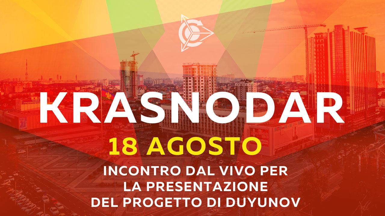 L`incontro dal vivo per la presentazione del progetto di Duyunov si terrá il 18 agosto a Krasnodar