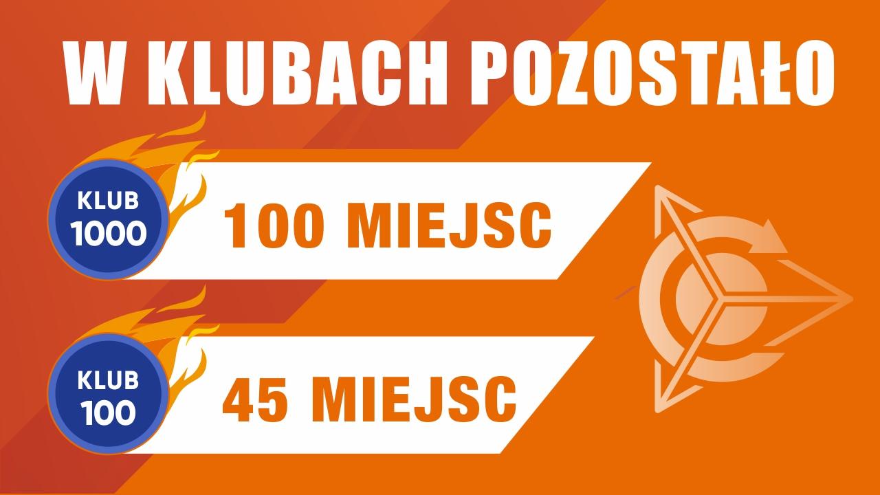 W Klubie-1000 pozostało 100 miejsc, w klubie 100 – tylko 45 miejsc!