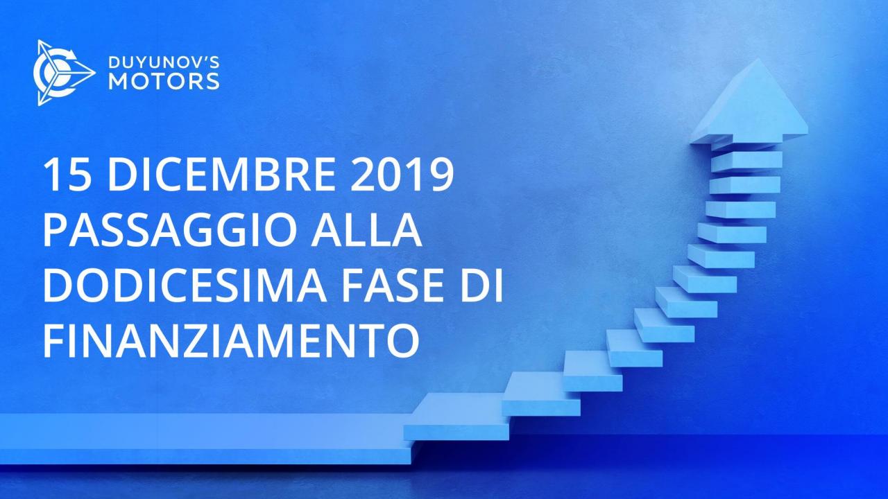 Il 15 dicembre, il progetto Motori di Duyunov passerà alla 12a fase di finanziamento