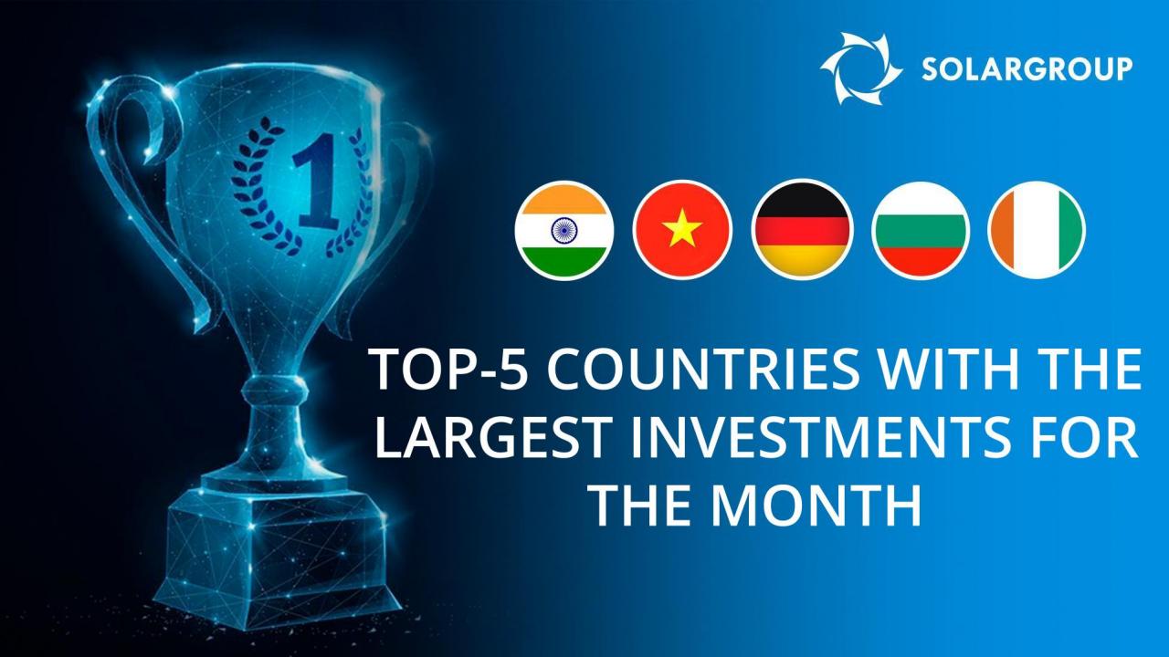 What country provided the largest amount of investments in the project for the last month?