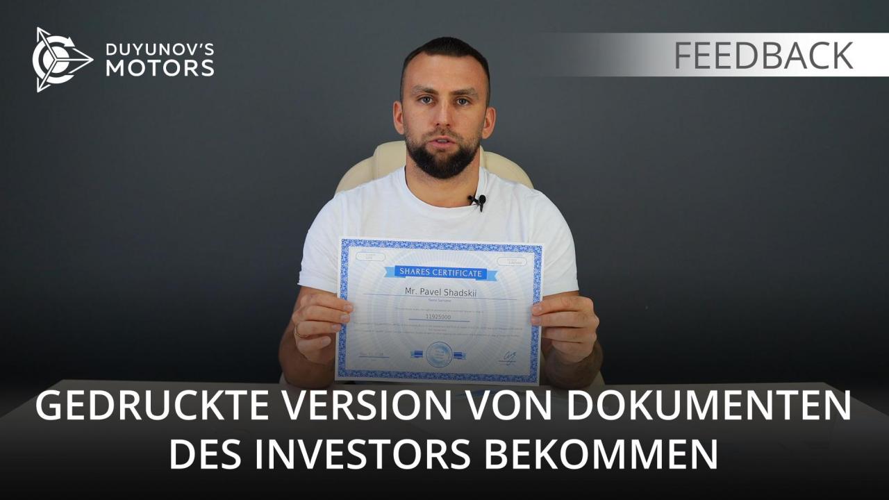 Gedruckte Versionen der Investoren-Dokumente bekommen /// Feedback