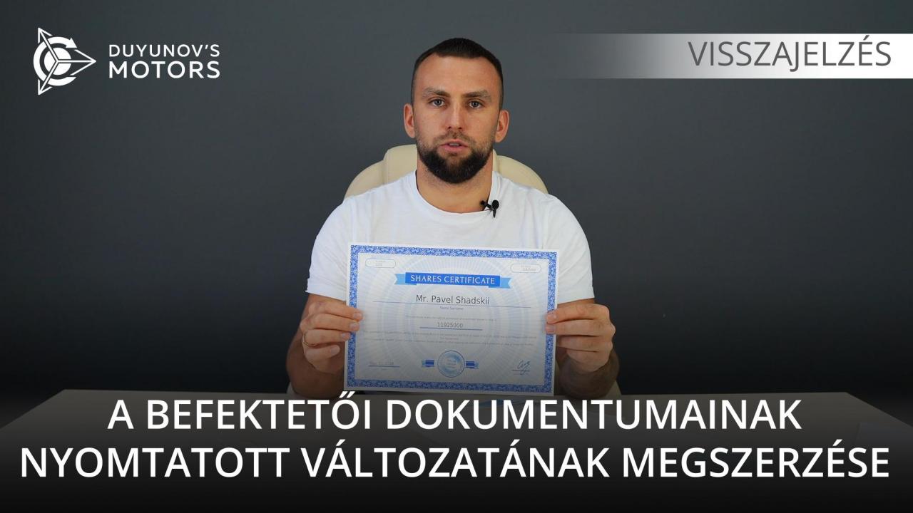 A befektető dokumentumainak nyomtatott verziójának megszerzése /// Visszajelzés