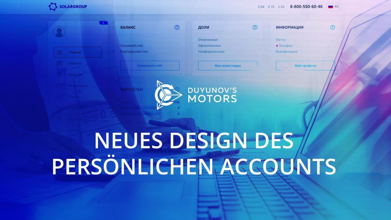 Neues Design des persönlichen Accounts des Investors des Projekts