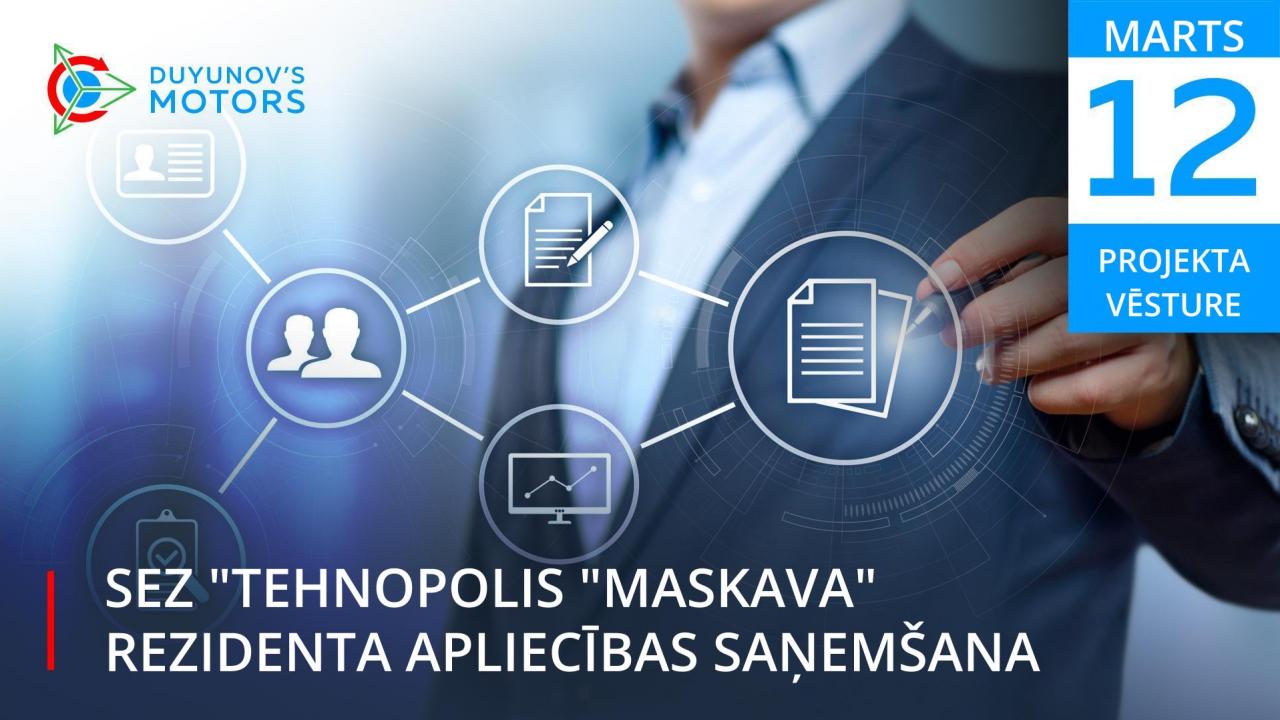 2019. gada 12. marts projekta vēsturē: SEZ "Tehnopolis "Maskava" rezidenta apliecības saņemšana