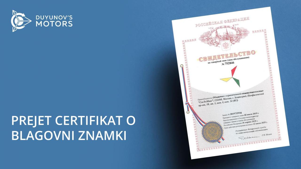 Podjetje "SovElMash" je prejelo certifikat o blagovni znamki