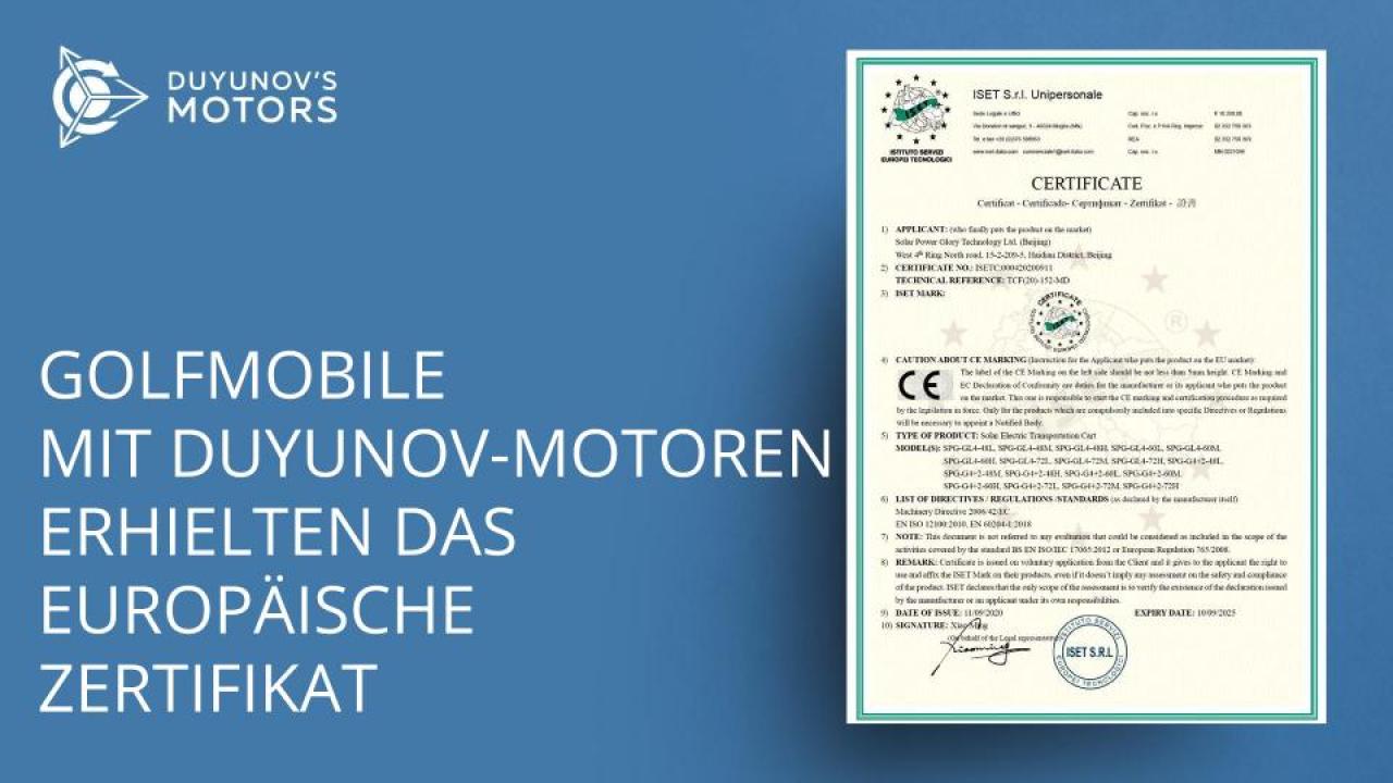 Golfmobile mit Duyunov-Motoren erhielten das Europäische Zertifikat