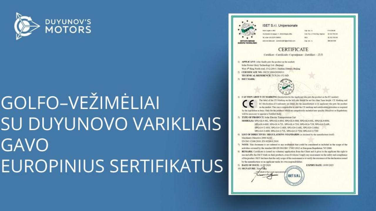 Golfo–vežimėliai su Duyunovo varikliais gavo europinius sertifikatus