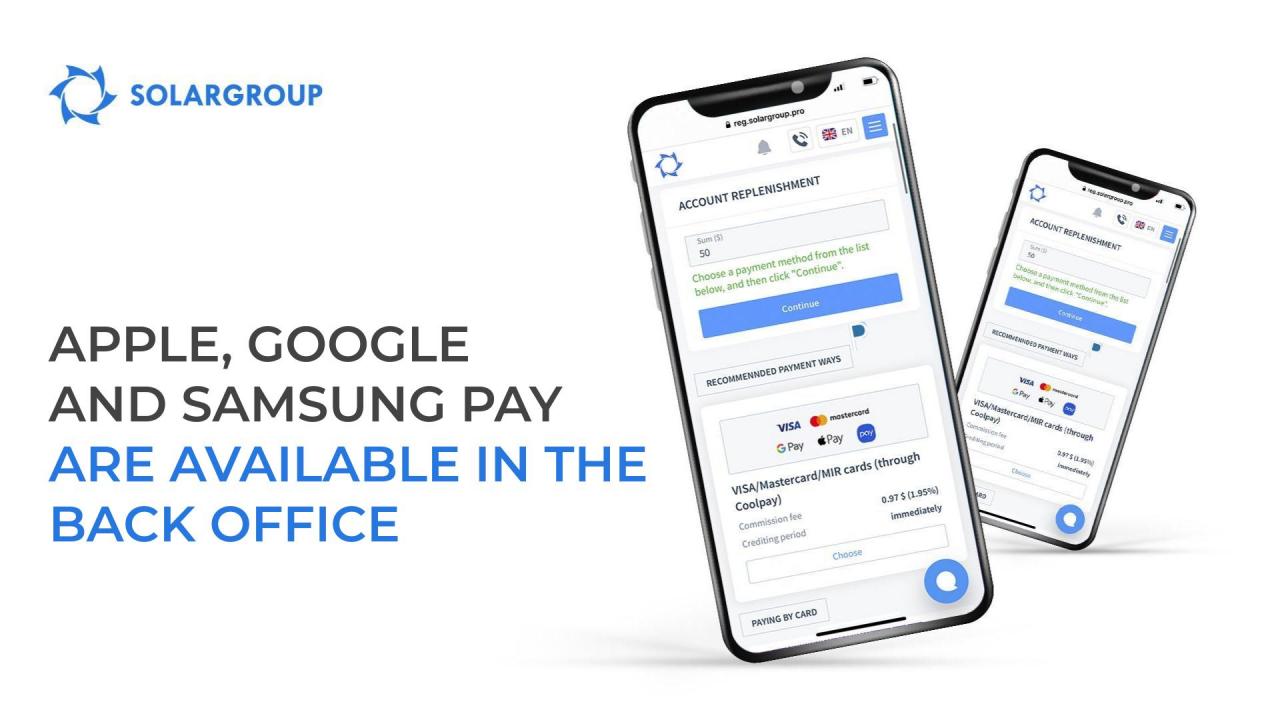 Invest in a couple of clicks: Apple, Google, and Samsung Pay services are now available in the back office
