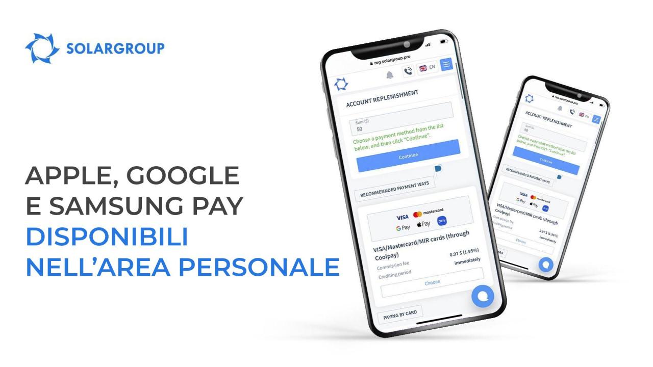 Investi con un paio di click: nell'area personale disponibili i servizi Apple, Google e Samsung Pay