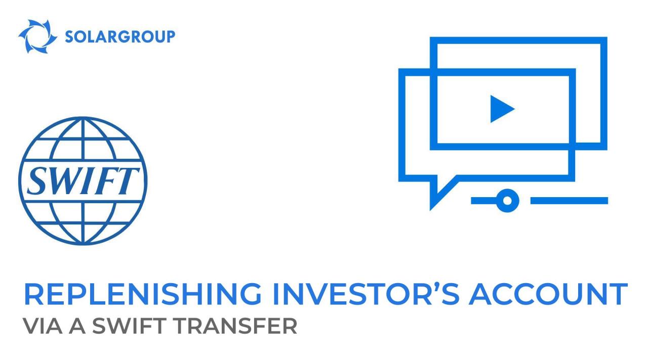 How can you replenish your investor's main account via a SWIFT transfer?