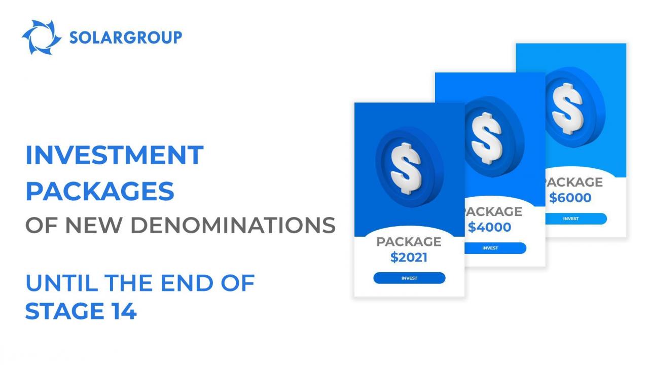 Investment packages of new denominations: until the end of stage 14