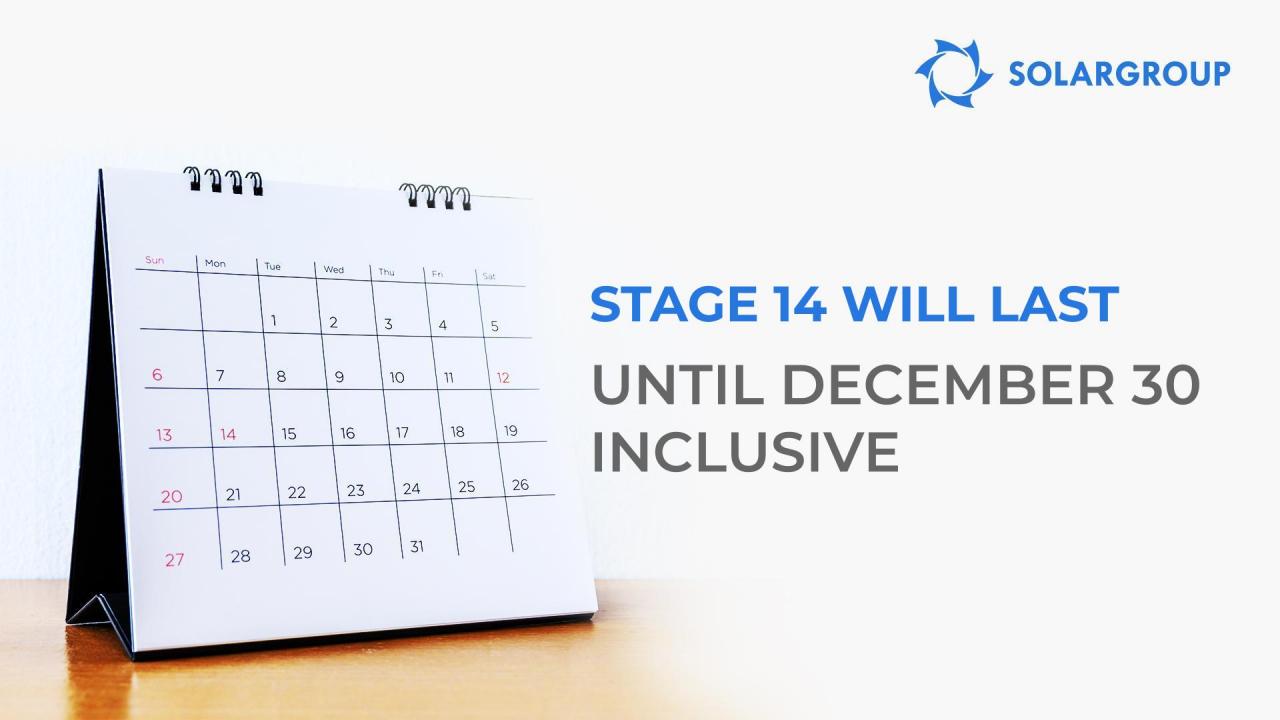 Stage 14 will last until December 30 inclusive!