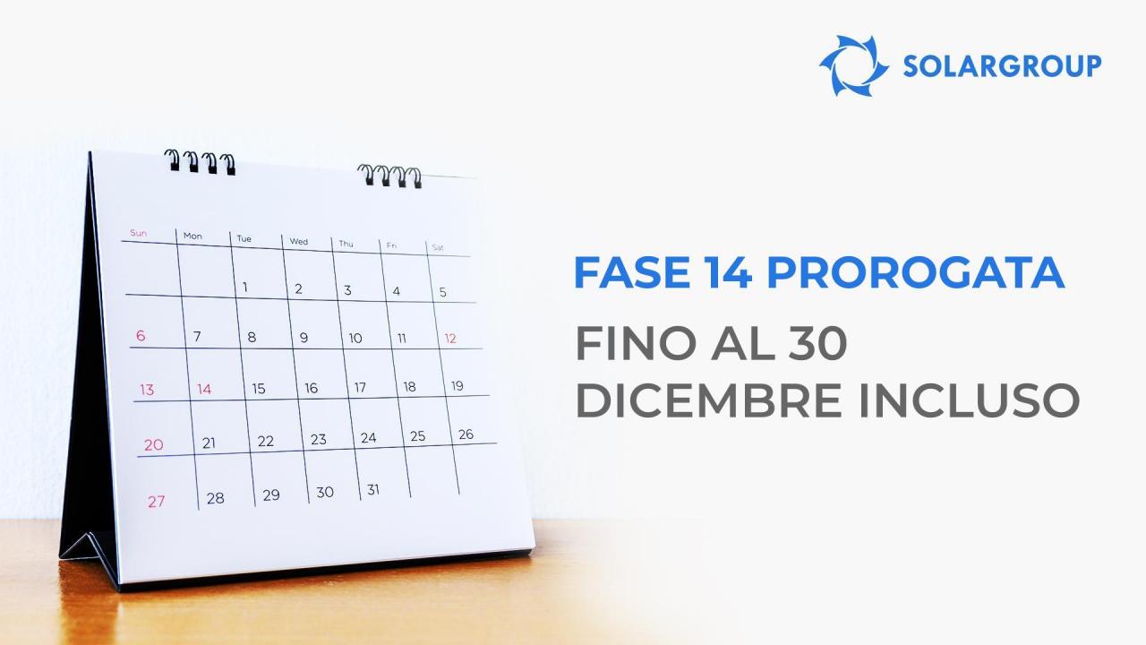 Quattordicesima fase prorogata fino al 30 dicembre incluso!