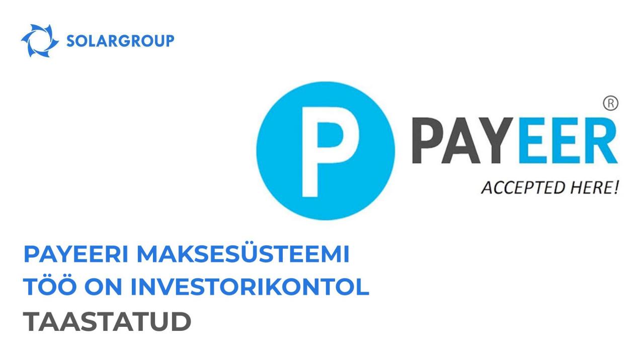 Payeeri maksesüsteem on investorikontol taas töökorras