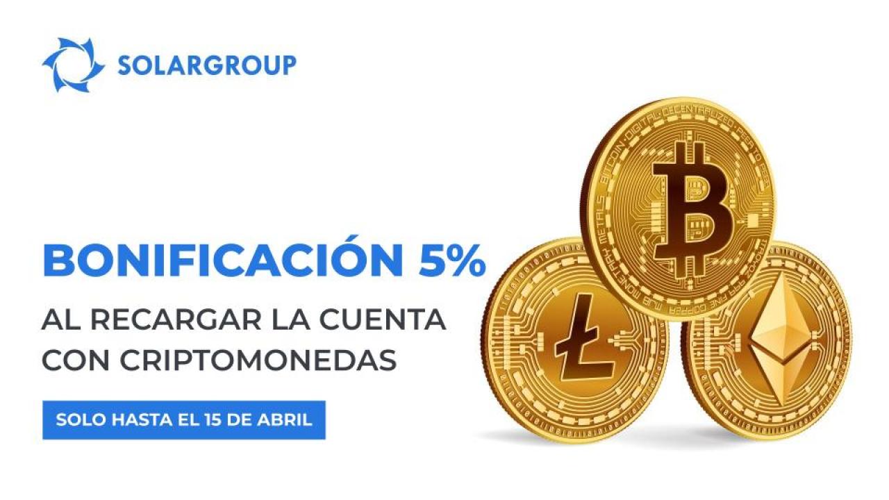 Recargue la cuenta en su cuenta personal con criptomonedas y reciba una bonificación de +5%