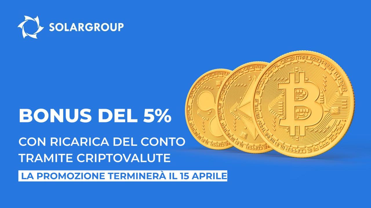 Domani è l'ultimo giorno disponibile per la ricezione dei bonus in caso di ricarica del conto con criptovalute.