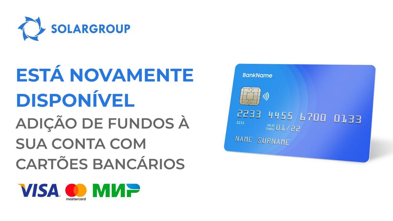 Está novamente disponível a possibilidade de adicionar fundos à conta principal com cartão bancário