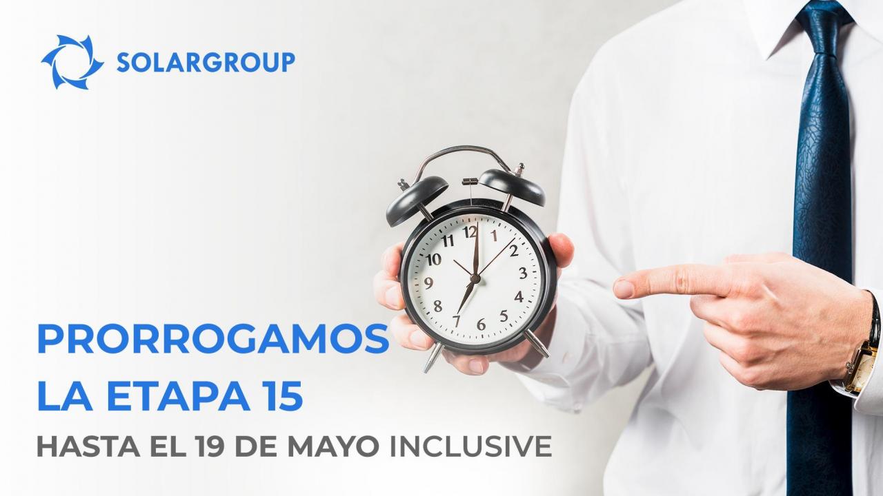 Prorrogamos la etapa 15 de financiación del proyecto hasta el 19 de mayo inclusive