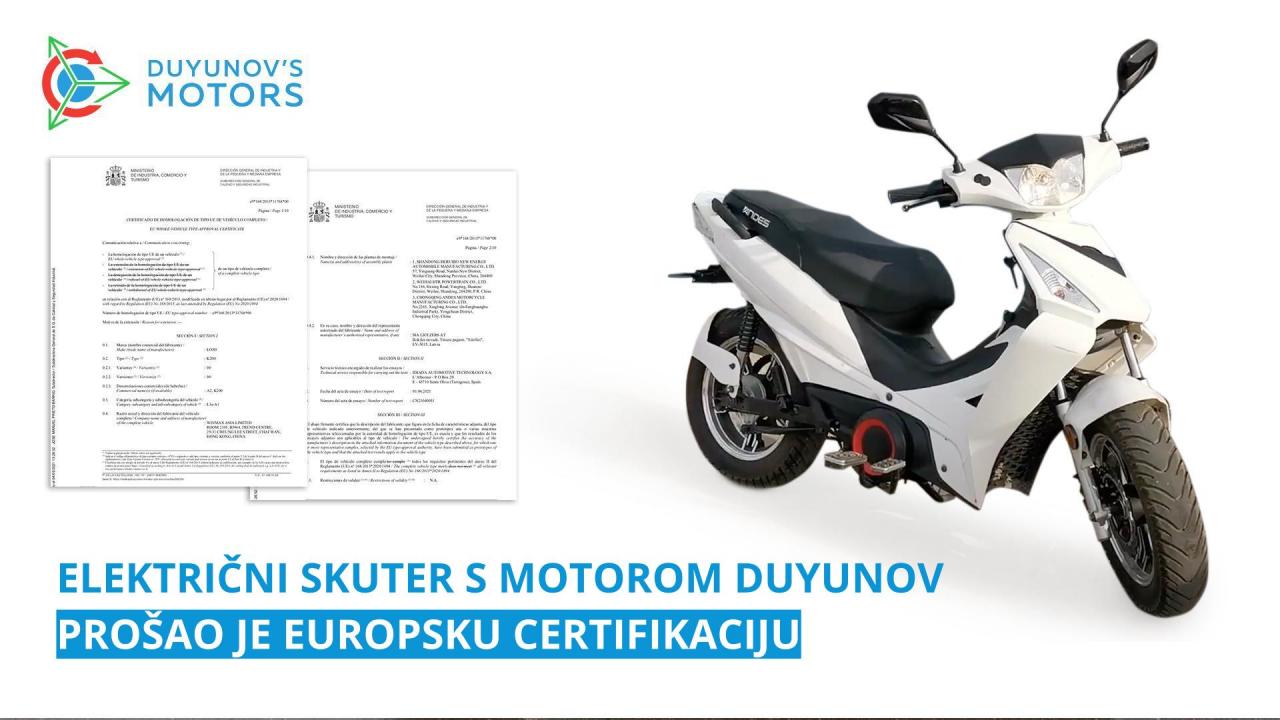 Električni skuter s motorom Duyunov prošao je europsku certifikaciju