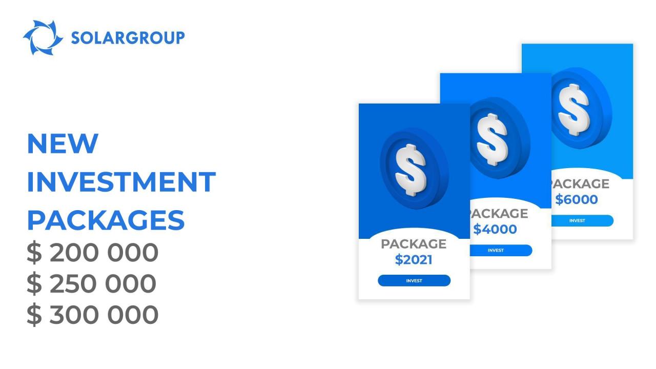 New investment packages: 200, 250 and 300 thousand dollars