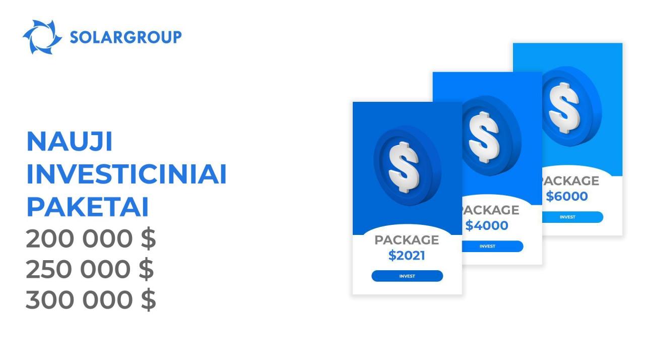 Nauji investiciniai paketai: 200, 250 ir 300 tūkstančių dolerių