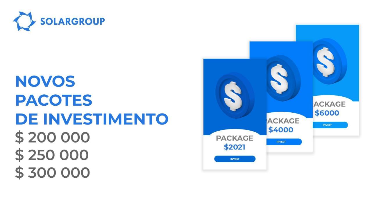 Novos pacotes de investimento: 200, 250 e 300 mil dólares