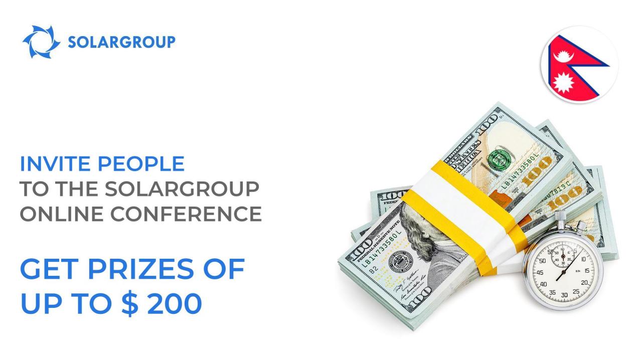 Invite people to the SOLARGROUP online conference — get prizes of up to $ 200