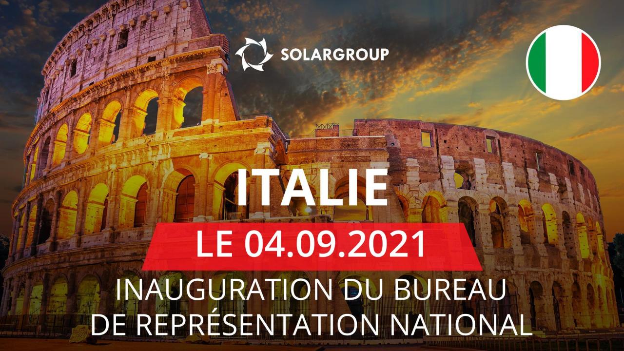 Le bureau de représentation national de SOLARGROUP s'ouvre en Italie