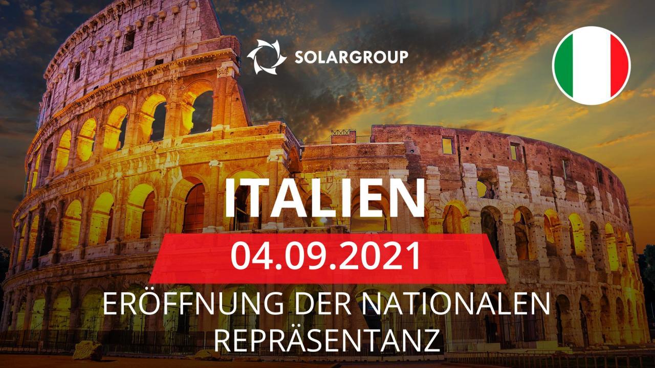 In Italien wird die nationale Repräsentanz von SOLARGROUP eröffnet