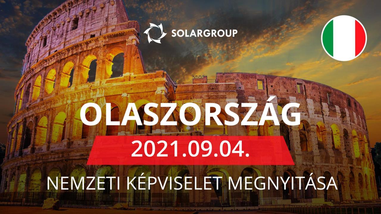 A SOLARGROUP vállalat nemzeti képviseletet nyit Olaszországban