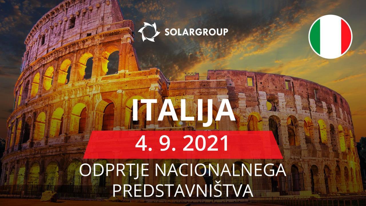 V Italiji se bo odprlo nacionalno predstavništvo podjetja SOLARGROUP