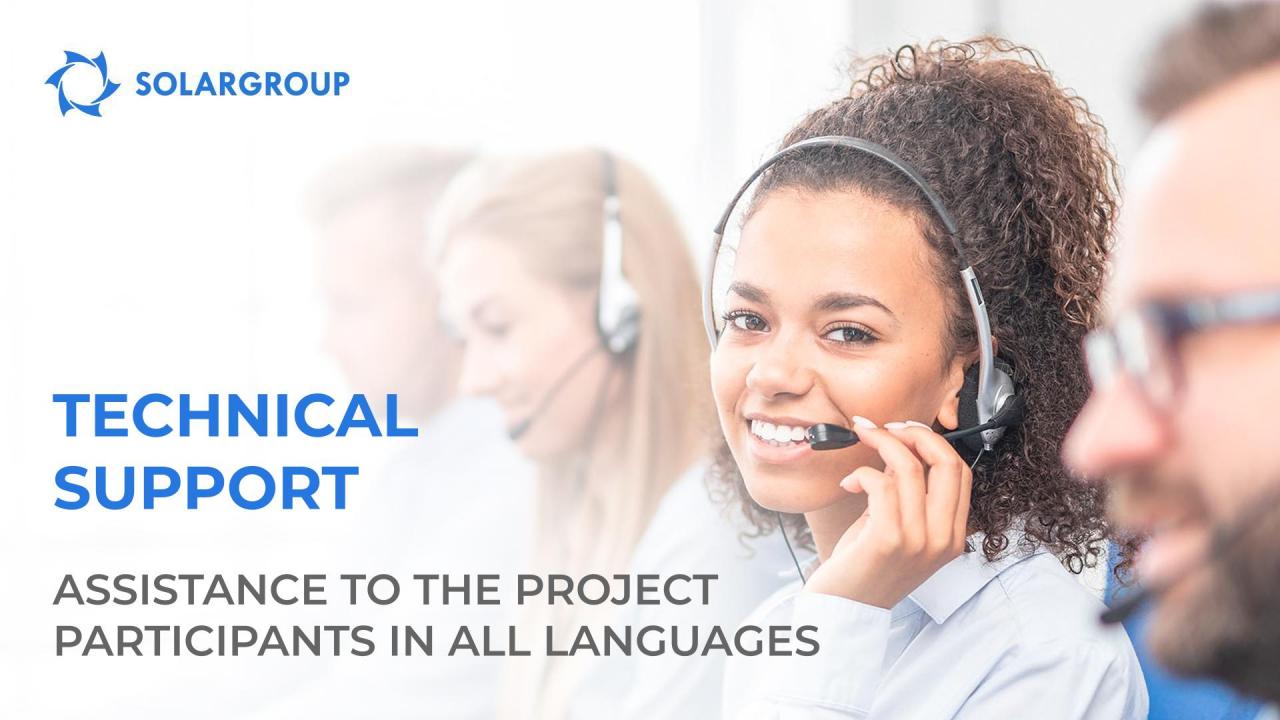 Technical support: assistance to the project participants in all languages