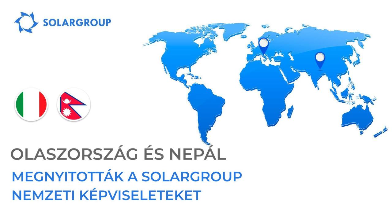 SOLARGROUP nemzeti képviseletek megnyitása Olaszországban és Nepálban