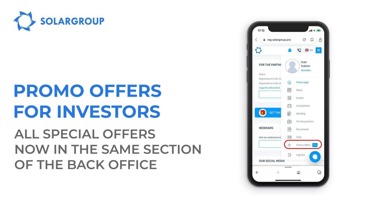 All offers for investors in one place: new section "Promo offers for investors" in the back office