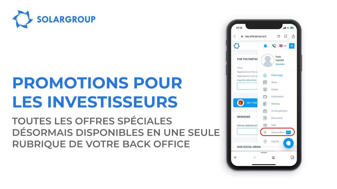 Toutes les offres spéciales pour les investisseurs en un seul endroit : la nouvelle rubrique "Promotions pour les investisseurs" dans votre back office