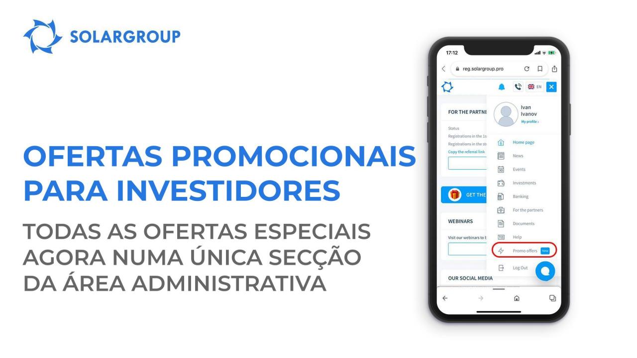 Todas as ofertas para investidores disponibilizadas num único local: a nova secção "Ofertas promocionais para investidores" da área administrativa