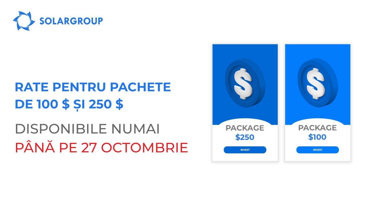 Încetăm vânzarea în rate a pachetelor în valoare de 100 $ și 250 $