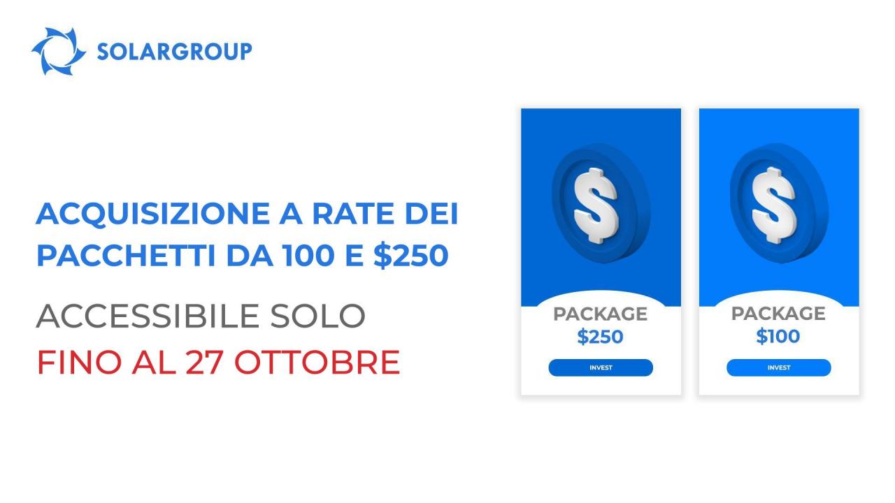 Termina la vendita dei pacchetti da 100$ e 250$ a rate