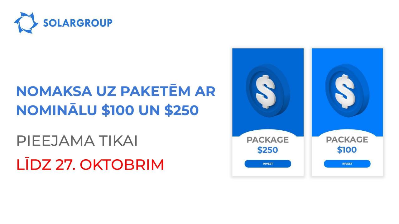 Izbeidzam 100 $ un 250 $ pakešu pārdošanu nomaksā