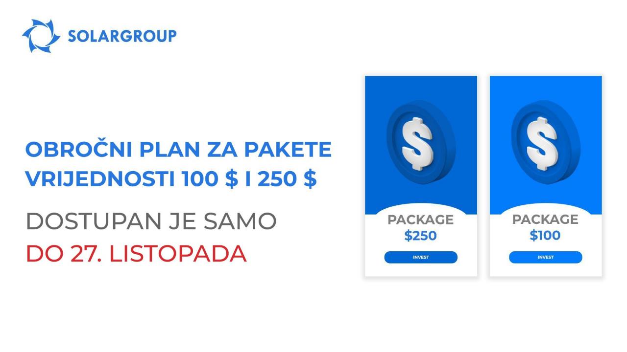 Prestajemo sa prodajom paketa od 100 $ i 250 $ na rate