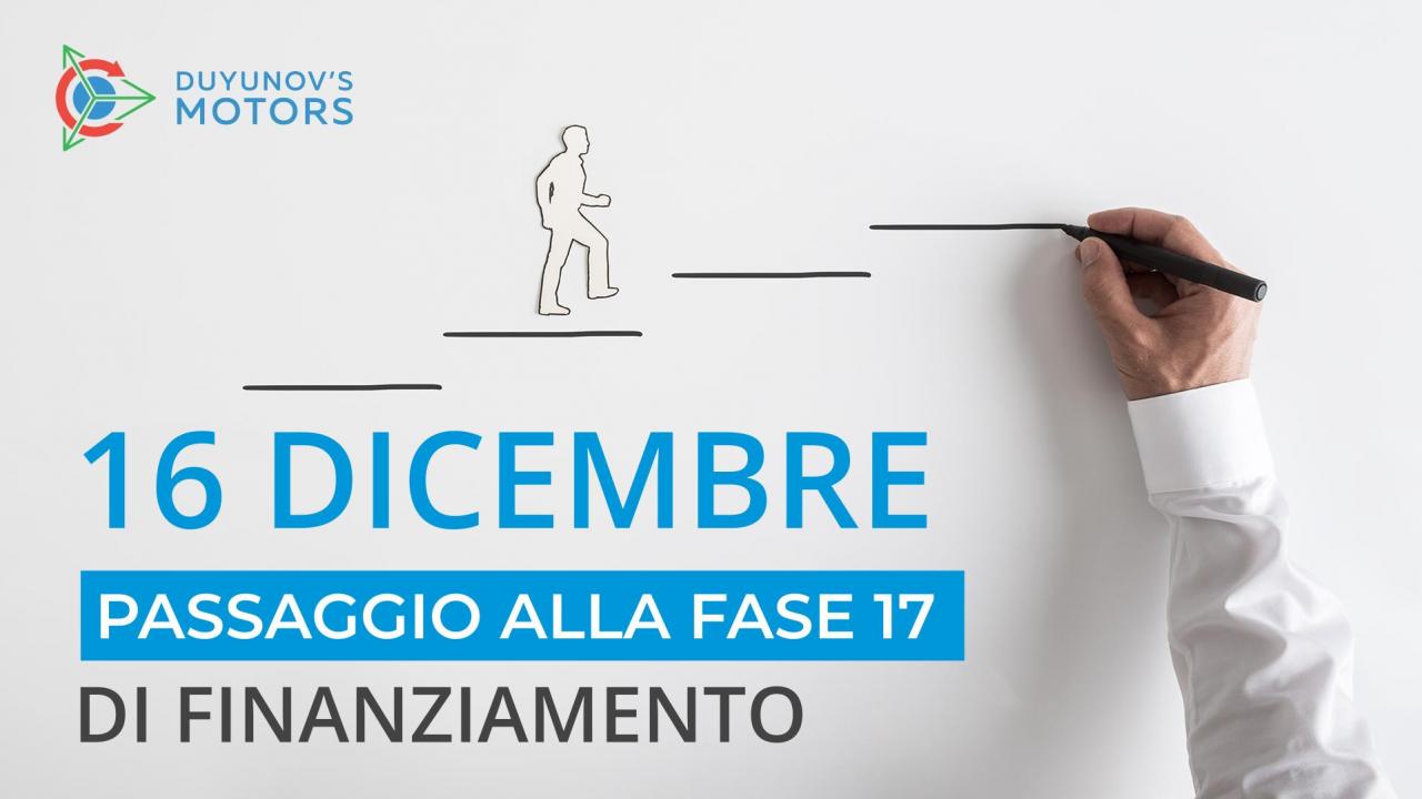 Il 16 dicembre il progetto Motori Duyunov passerà alla diciassettesima fase di finanziamento