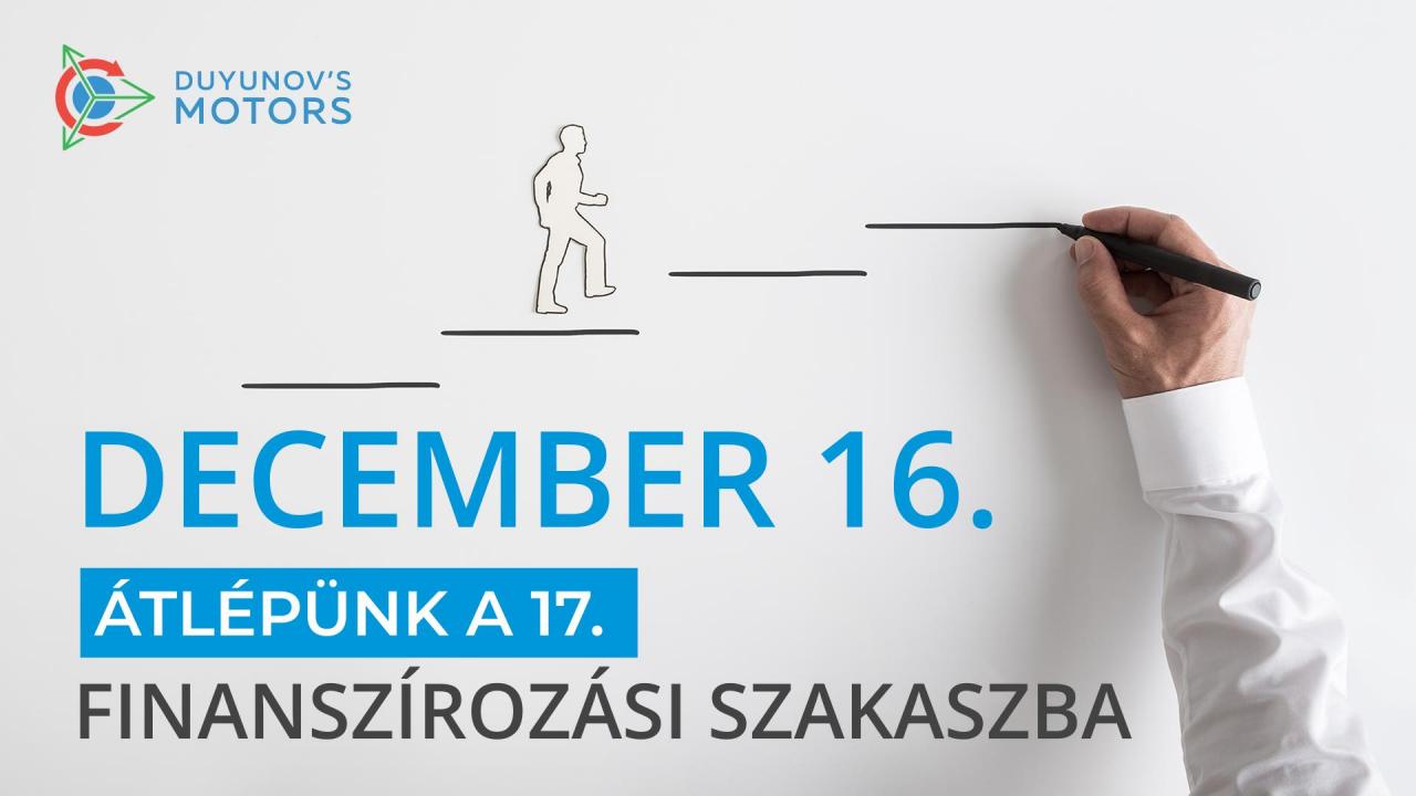 December 16-án a „Duyunov Motorok" projekt az új, 17. finanszírozási szakaszába lép.