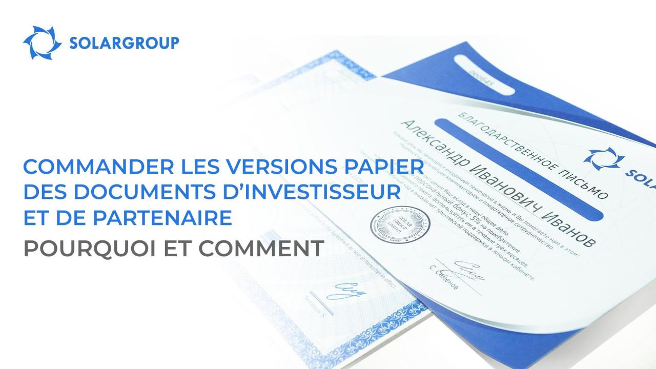 Documents d'investisseur et de partenaire du projet : pourquoi et comment commander des versions papier