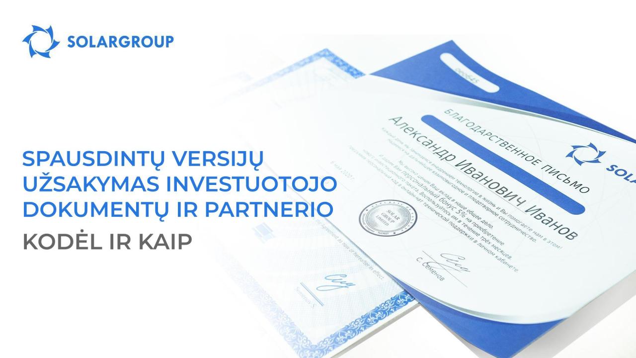 Projekto investuotojo ir partnerio dokumentai: kodėl ir kaip užsisakyti spausdintas versijas