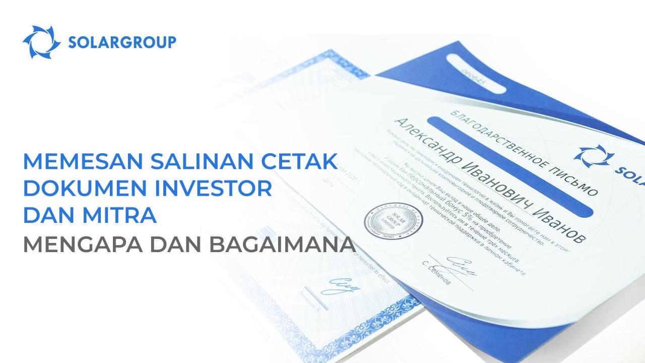 Dokumen investor dan mitra proyek: mengapa dan bagaimana memesan salinan cetak